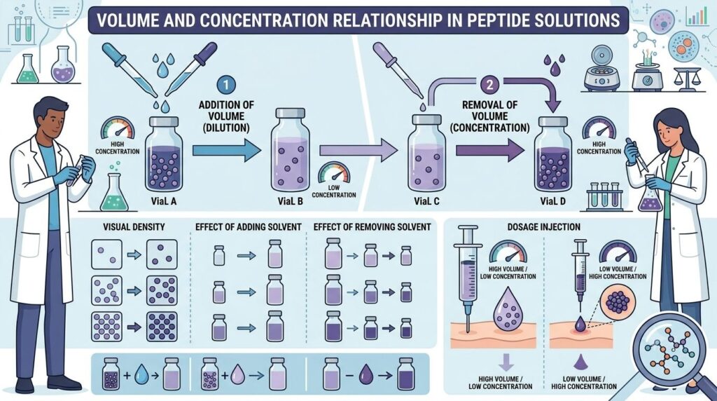 Accurate peptide volume and concentration calculations are essential for reliable peptide preparation, dosing precision, and reproducible research outcomes