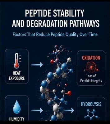 Peptide Formulation Challenges: A Complete Guide for Researchers and Peptide Suppliers Peptide stability and degradation pathways showing oxidation, hydrolysis, aggregation, and environmental factors affecting peptide quality.