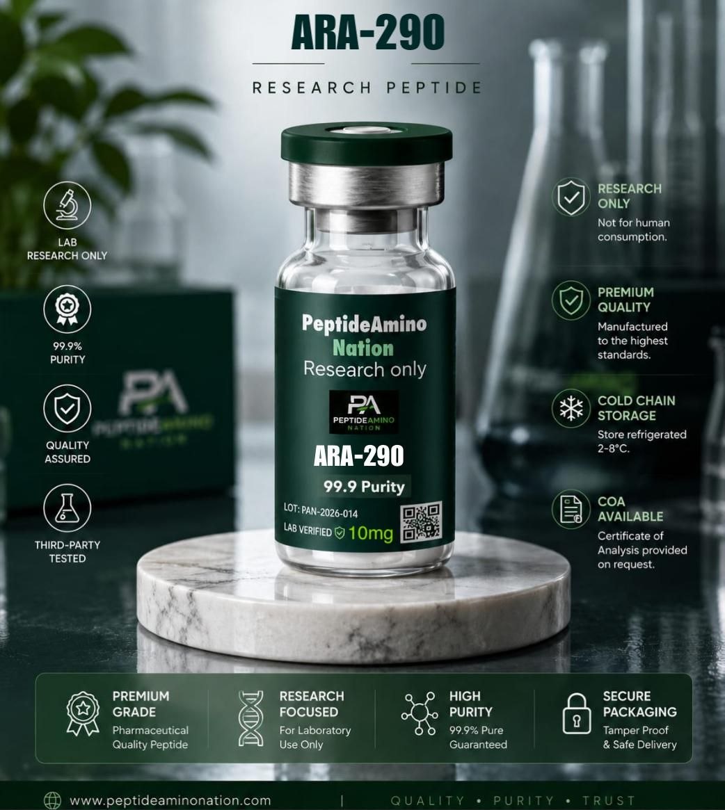 ARA-290 Peptide 98% Research Grade | High Purity Tissue Repair Research Peptide Discover premium ARA-290 Peptide (≥98% purity) for laboratory research. Manufactured under strict quality standards for studies involving tissue repair, neuroprotection, inflammation, and innate repair receptor signaling. Research use only.